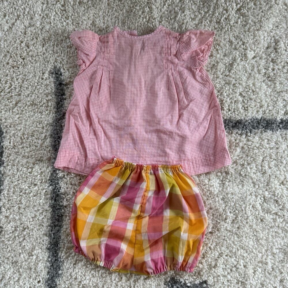 Vtg Baby Girl Outfit Pink Gingham Plaid Top Bloomers Set 2T Pastel Easter Spring